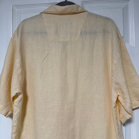 Metafuori Men's 100%Linen Light Yellow Embroidered Button Down Shirt Size Large - Picture 13 of 14